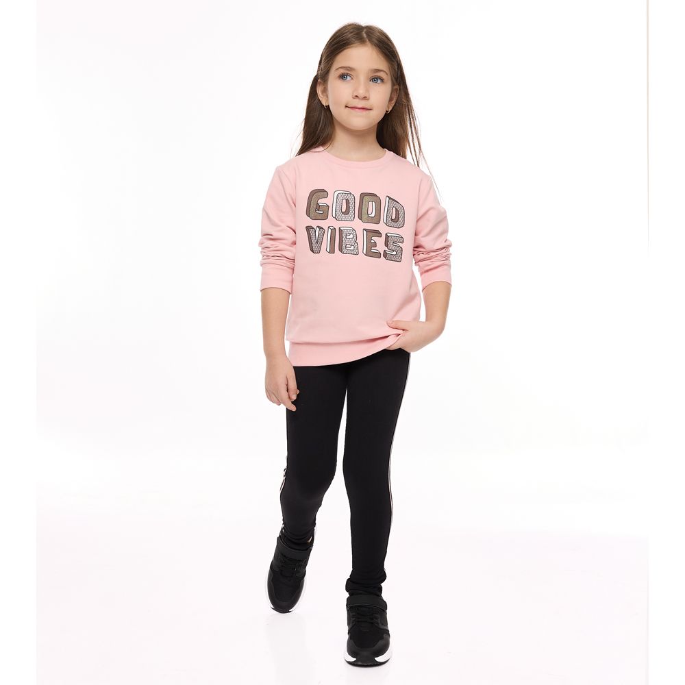 Victor and Jane - Girls 2-Piece Set - Pink Sweat Top & Black Leggings - 2 Pcs