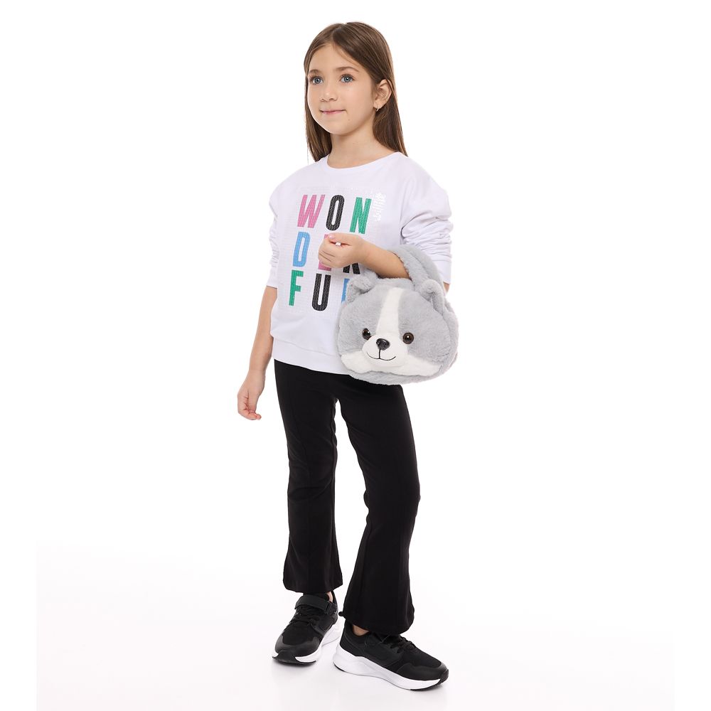 Victor and Jane - Girls Set - Off White Embroidered Sweat Top & Black Flared Leggings - 2 Pcs