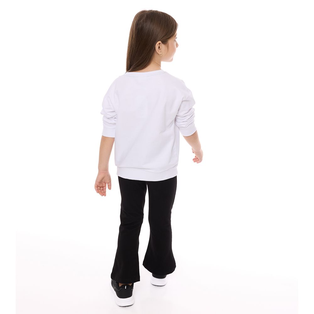 Victor and Jane - Girls Set - Off White Embroidered Sweat Top & Black Flared Leggings - 2 Pcs