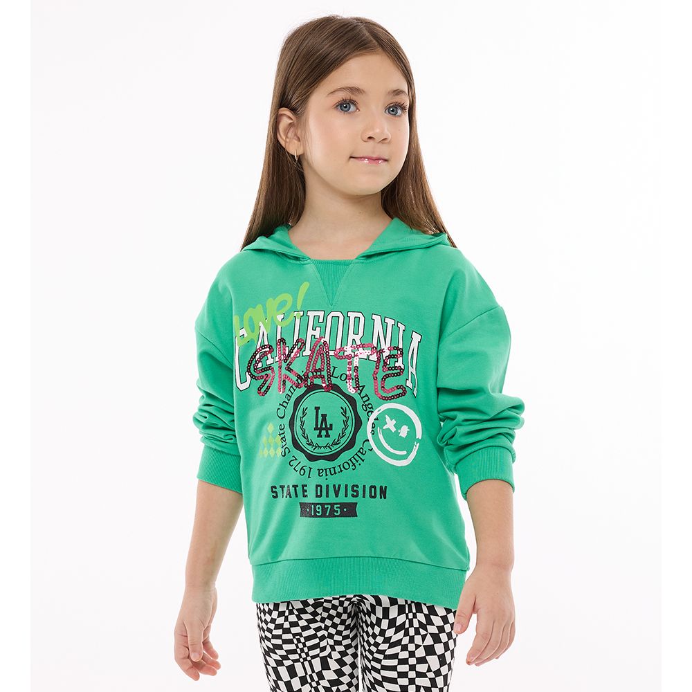 Victor and Jane - Girls Set - Green Embellished Hoodie & Printed Zebra Leggings - 2 Pcs