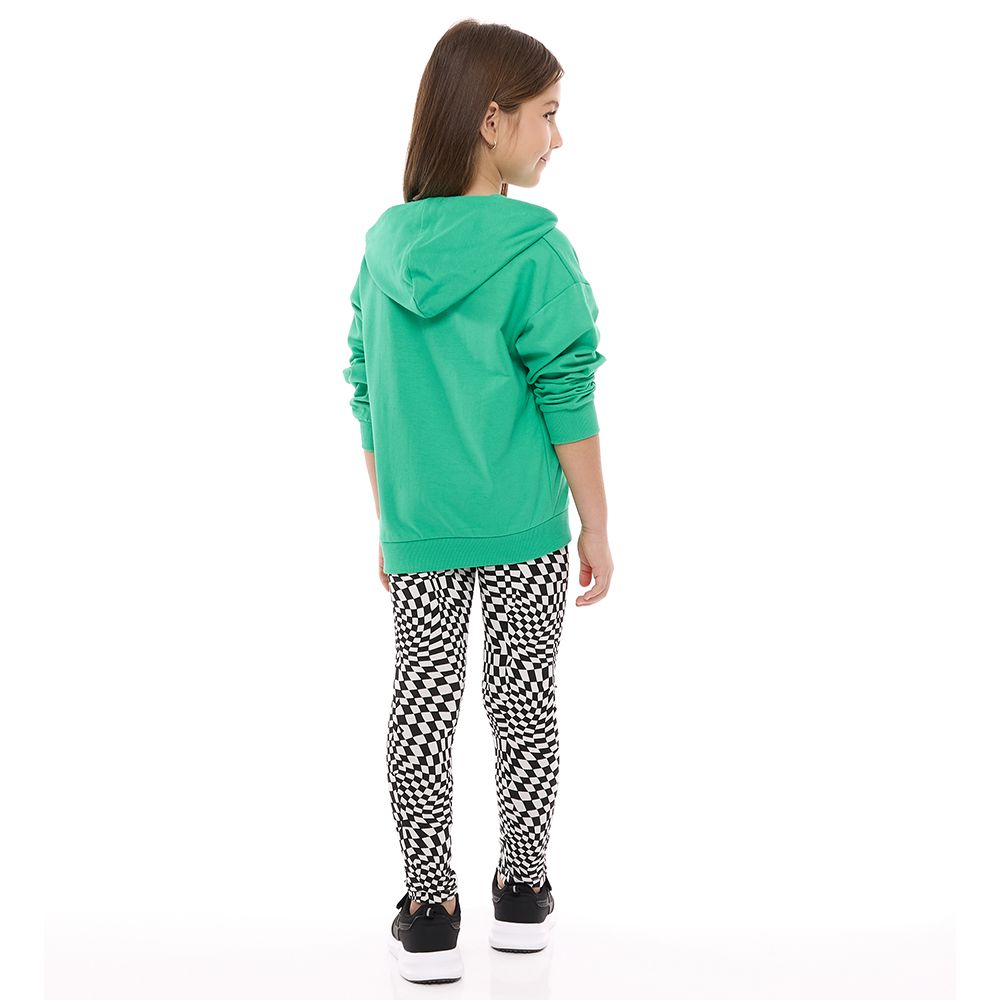 Victor and Jane - Girls Set - Green Embellished Hoodie & Printed Zebra Leggings - 2 Pcs