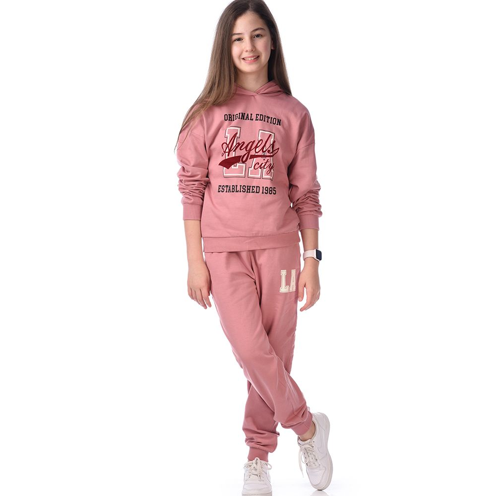 Victor and Jane - Girls Set - Co-ords Long Sleeve Hoodie & Pants - Pink - 2 Pcs