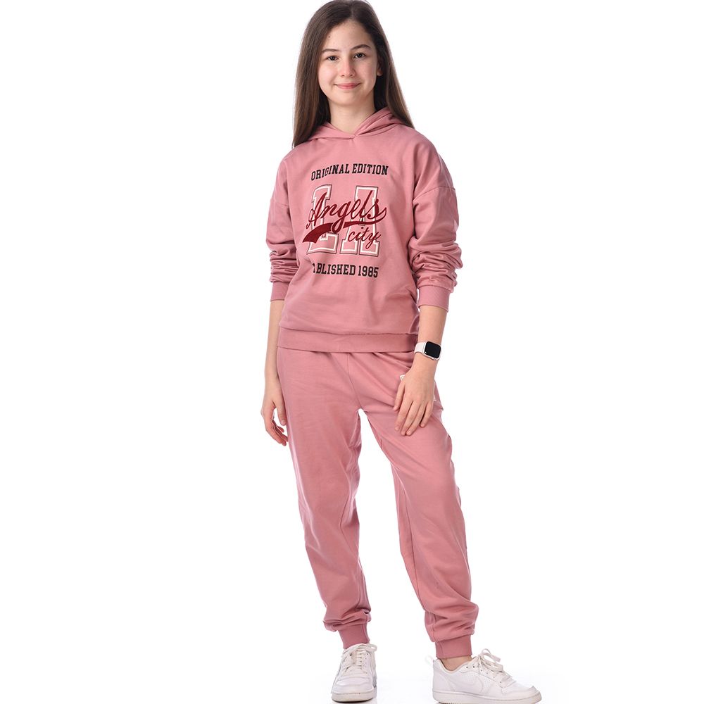 Victor and Jane - Girls Set - Co-ords Long Sleeve Hoodie & Pants - Pink - 2 Pcs