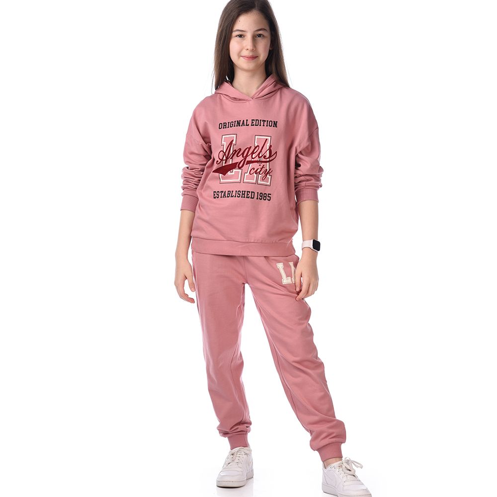 Victor and Jane - Girls Set - Co-ords Long Sleeve Hoodie & Pants - Pink - 2 Pcs