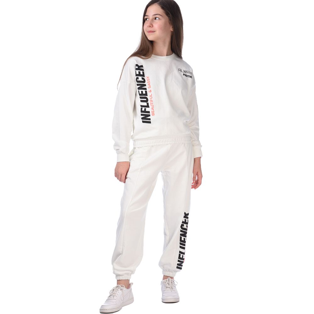 Victor And Jane - 2pc-Set - Girls' Long Sleeve Sweat Top And Pants - Off-White