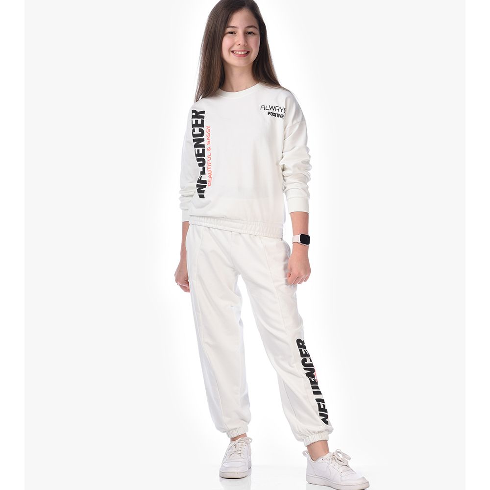 Victor And Jane - 2pc-Set - Girls' Long Sleeve Sweat Top And Pants - Off-White