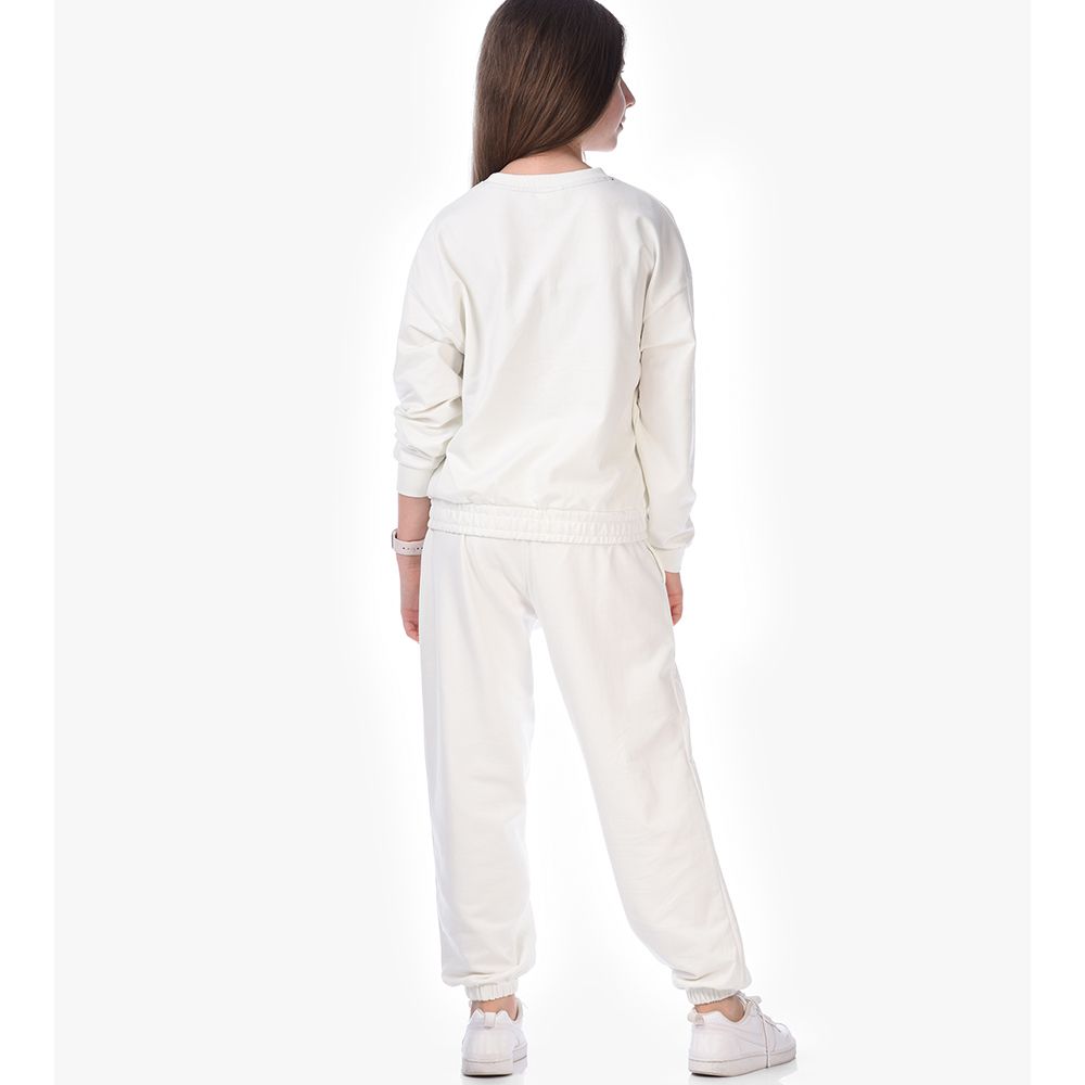 Victor And Jane - 2pc-Set - Girls' Long Sleeve Sweat Top And Pants - Off-White