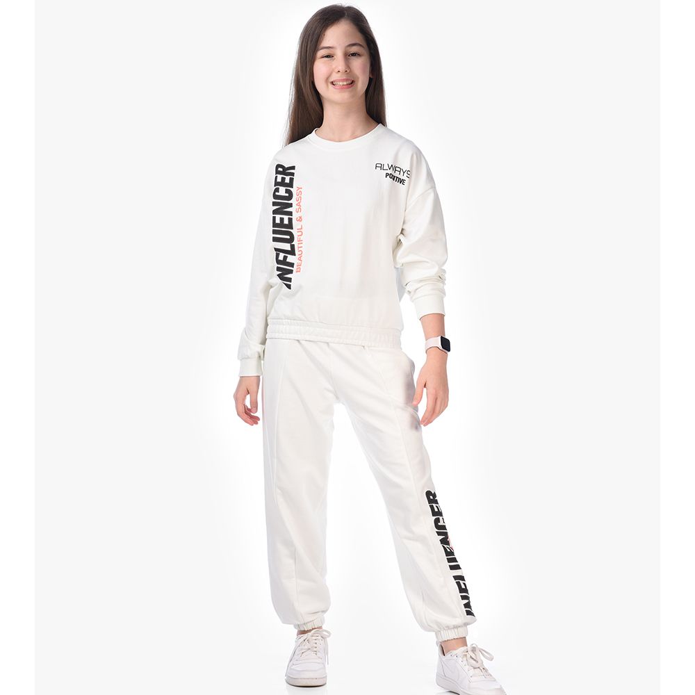 Victor And Jane - 2pc-Set - Girls' Long Sleeve Sweat Top And Pants - Off-White