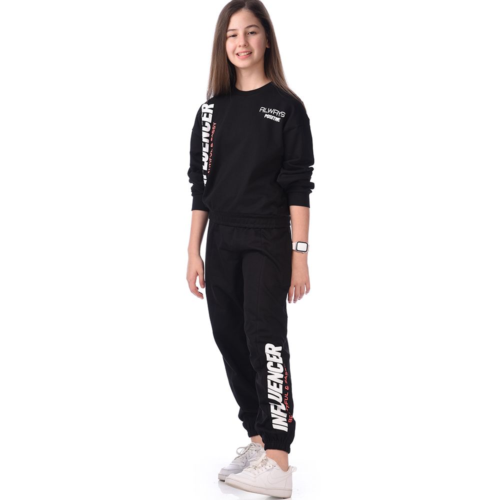 Victor and Jane - Girls Set - Co-ords Long Sleeve Sweat Top & Pants - Black - 2 Pcs