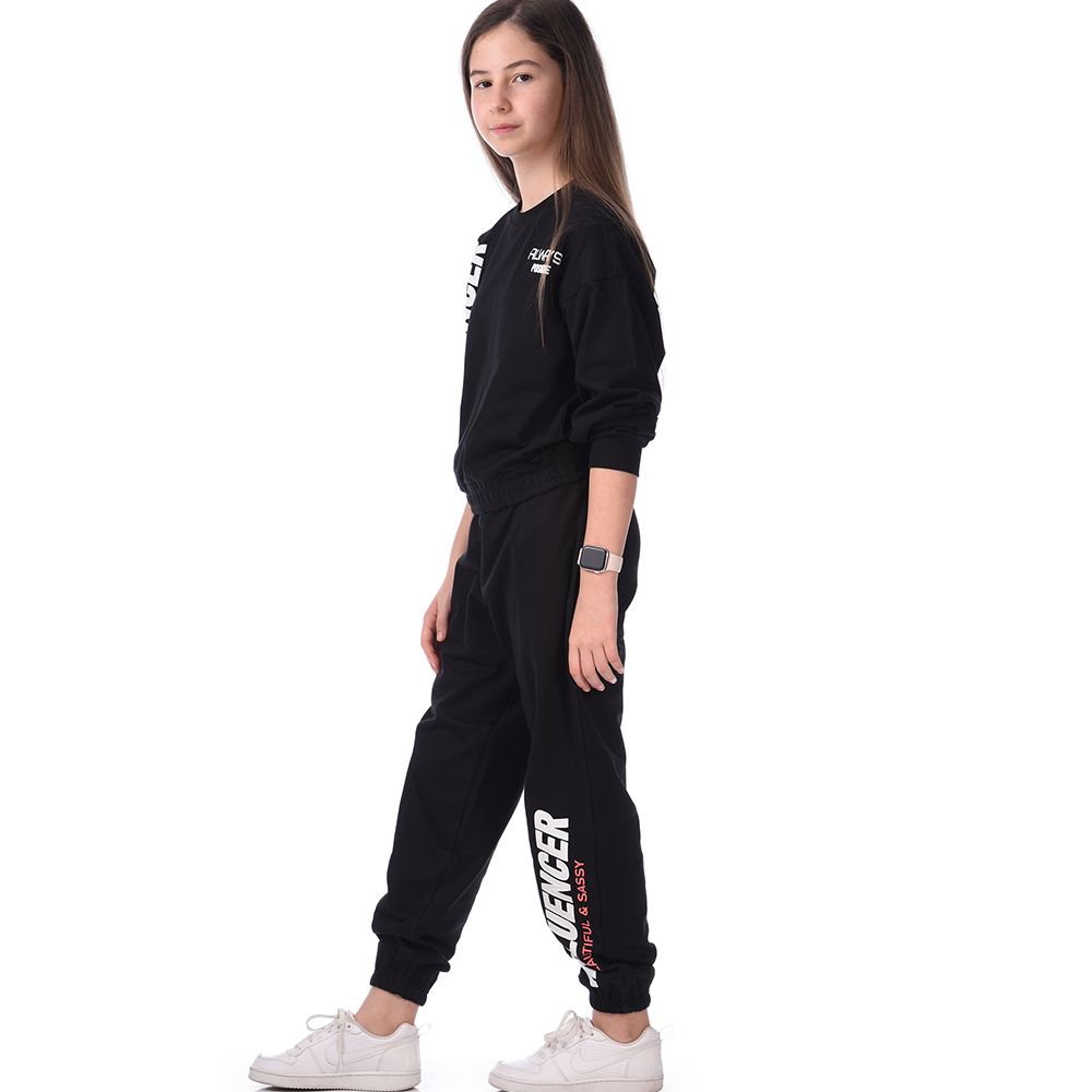 Victor and Jane - Girls Set - Co-ords Long Sleeve Sweat Top & Pants - Black - 2 Pcs