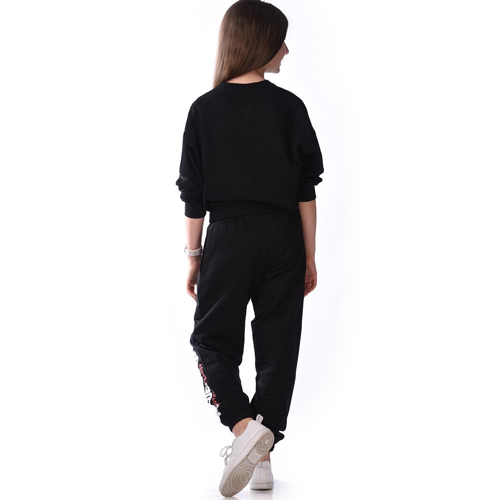 Victor and Jane - Girls Set - Co-ords Long Sleeve Sweat Top & Pants - Black - 2 Pcs