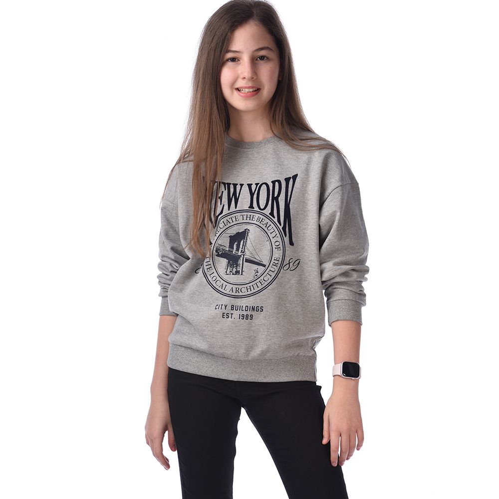 Victor And Jane - Girls Flock Printed Comfy Fit Sweatshirt - Grey