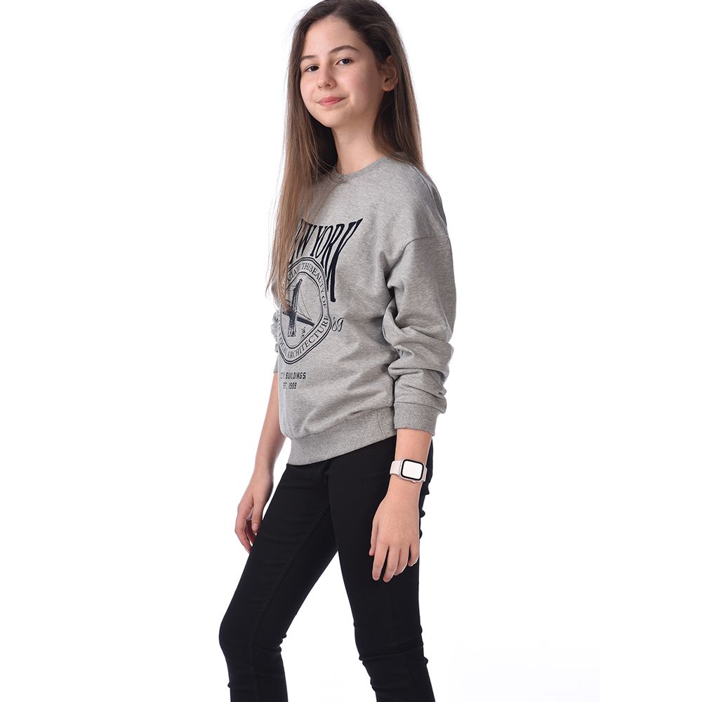 Victor And Jane - Girls Flock Printed Comfy Fit Sweatshirt - Grey