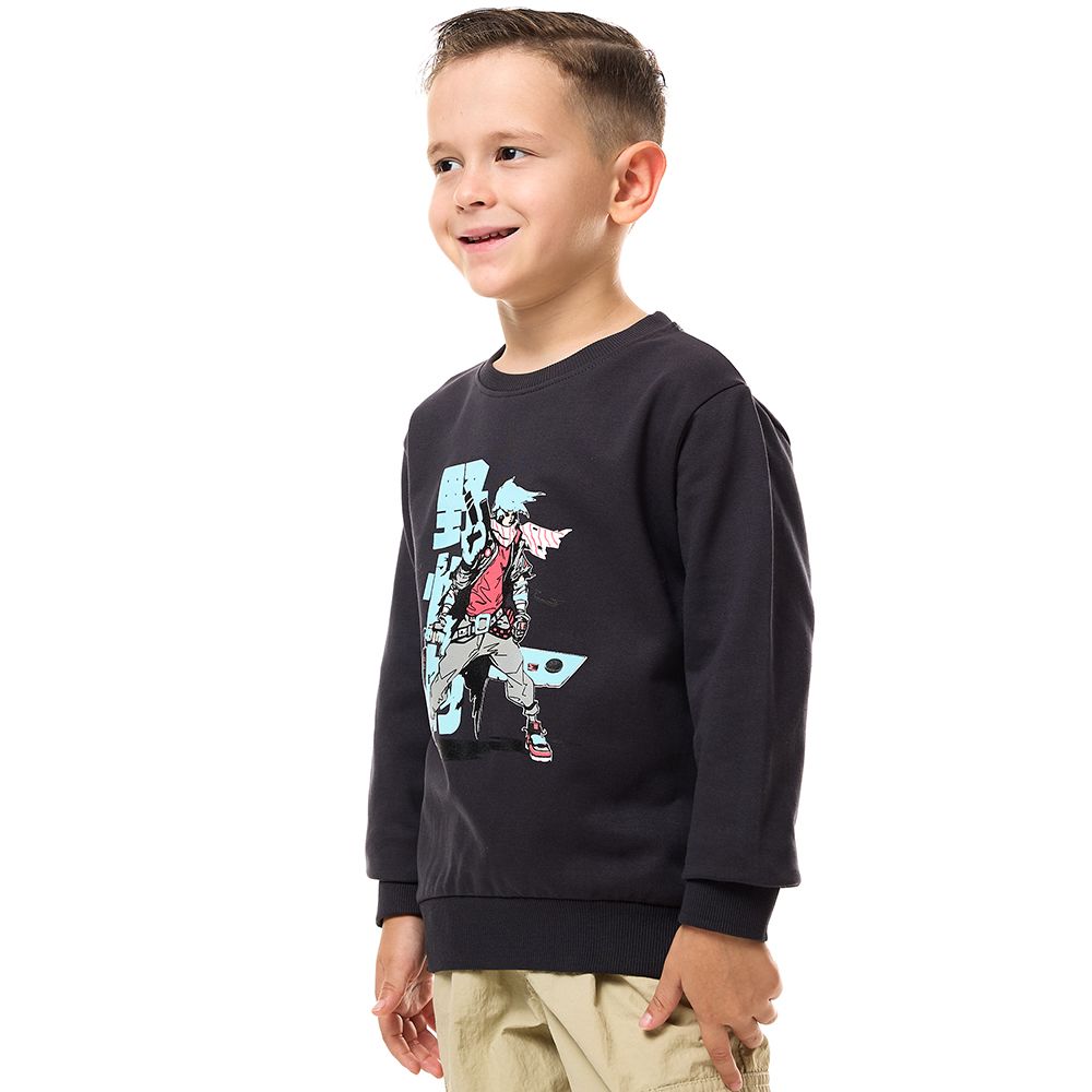 Victor and Jane - Boys' Cotton Sweatshirt - Dark Grey