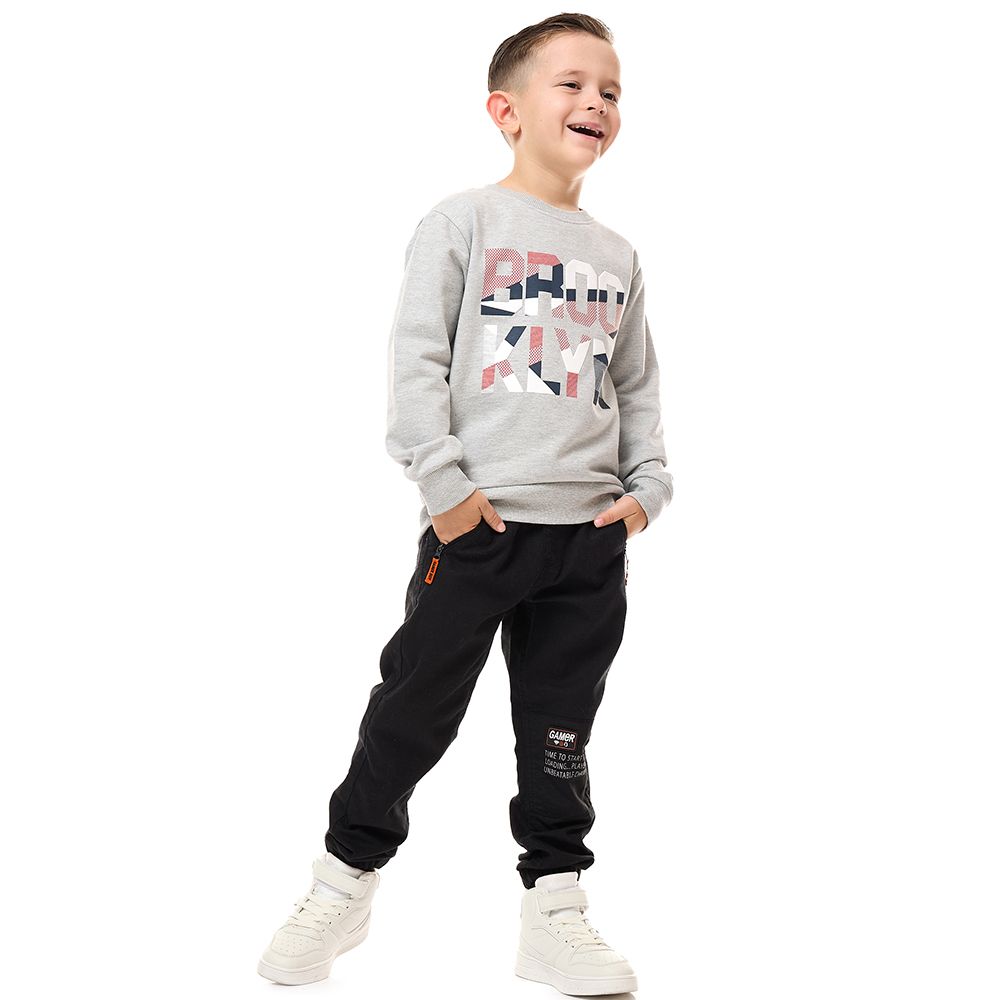 Victor and Jane - Boys' Printed Cotton Sweatshirt - Grey