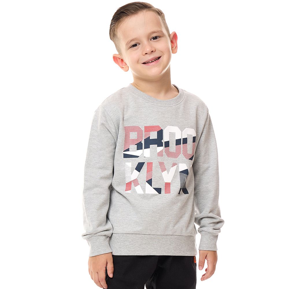 Victor and Jane - Boys' Printed Cotton Sweatshirt - Grey