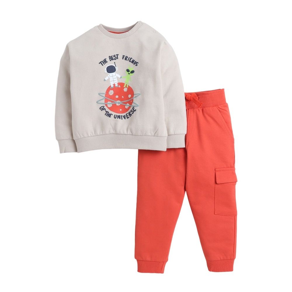 Victor and Jane - 2pc-Set - Boys' Sweatshirt And Joggers - Grey/Orange