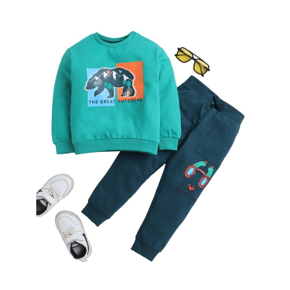 Victor and Jane - 2pc-Set - Sweatshirt & Jogger Set - Green & Dark Green