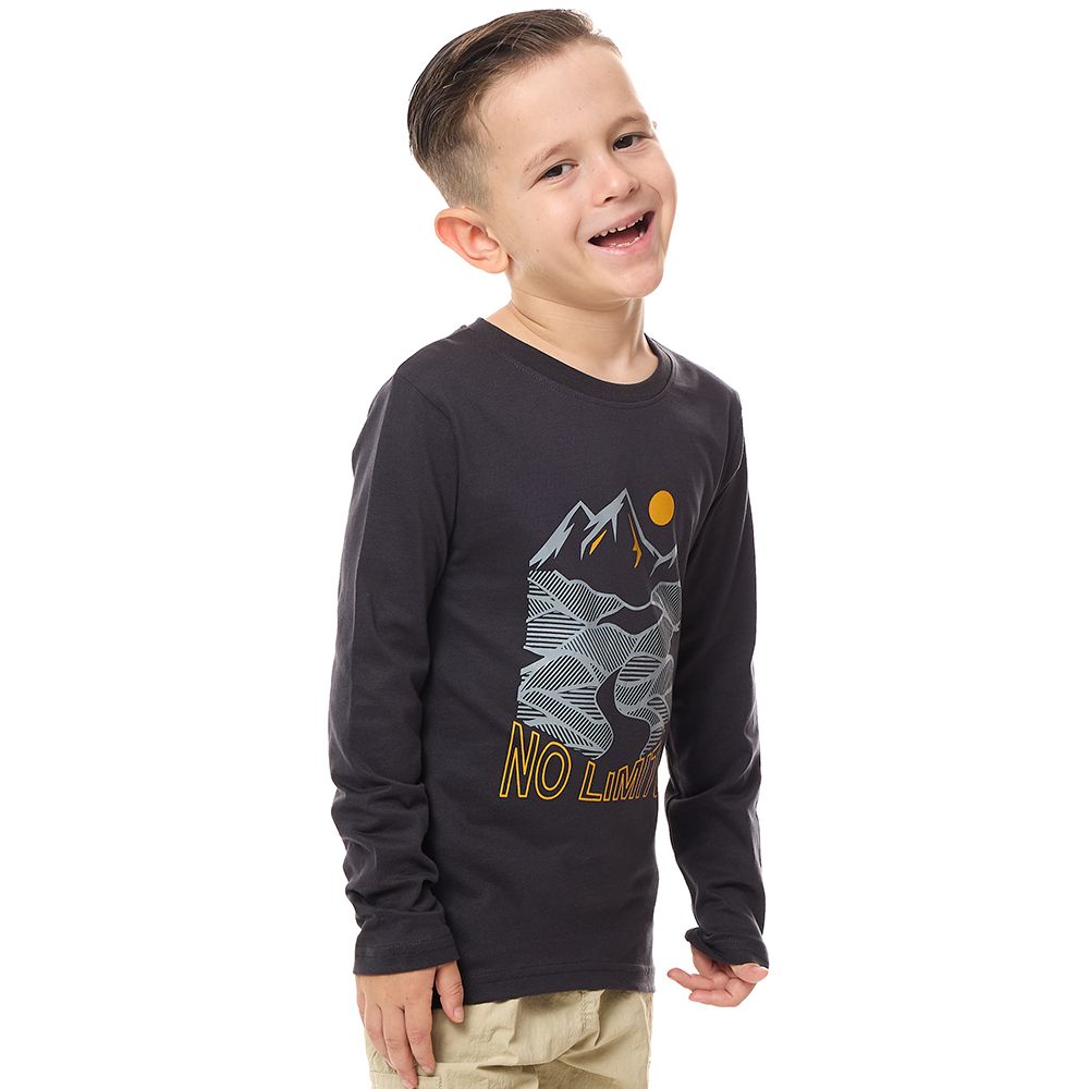 Victor and Jane - Boys' Long Tee - Dark Grey