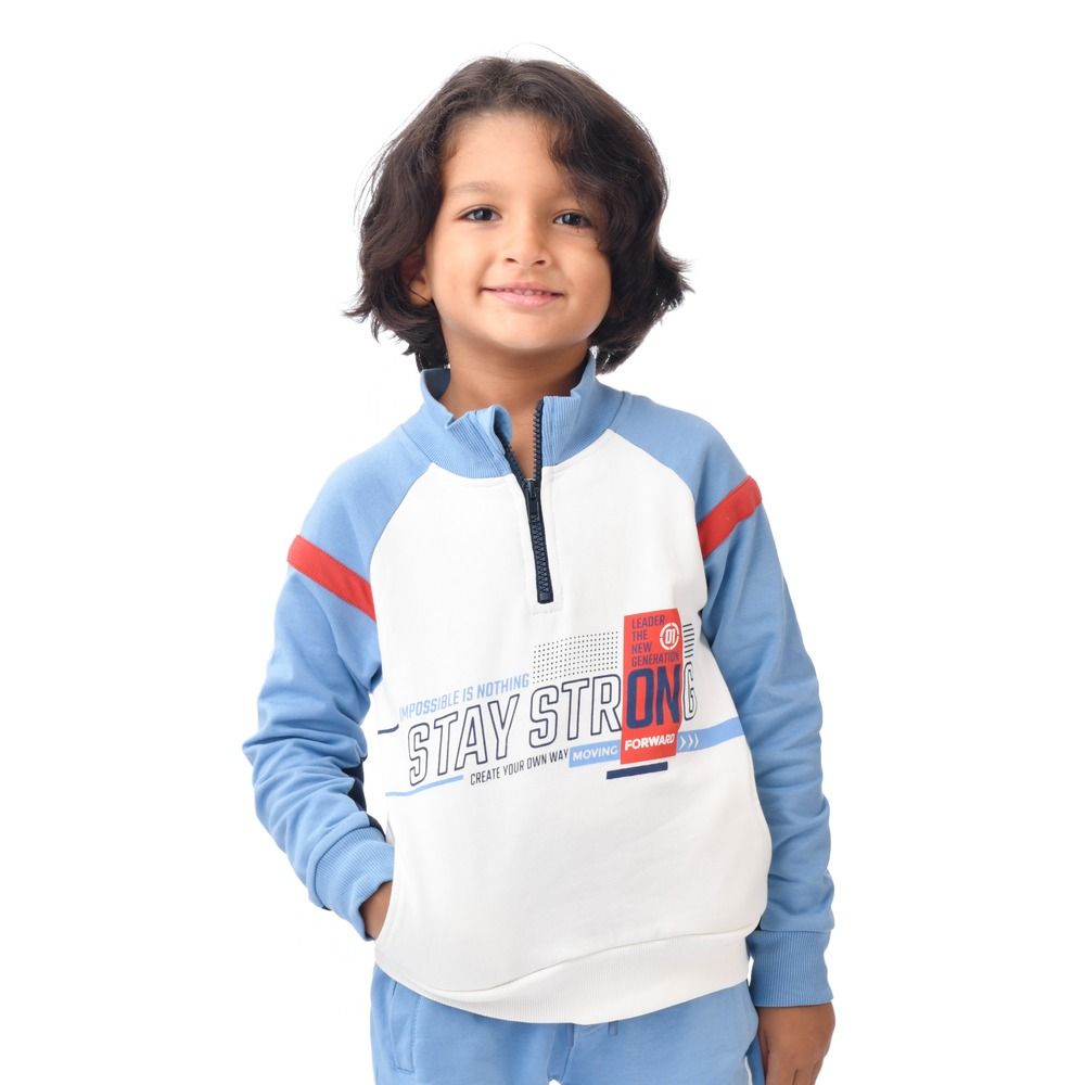 Victor and Jane - 2pc-Set - Boys Raglan Sweatshirt And Joggers - Off White/Blue