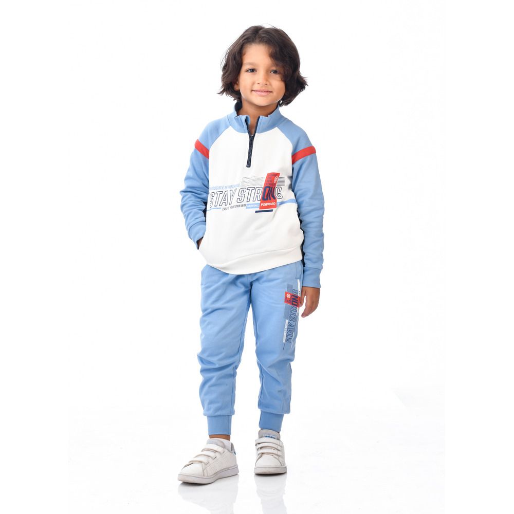 Victor and Jane - 2pc-Set - Boys Raglan Sweatshirt And Joggers - Off White/Blue