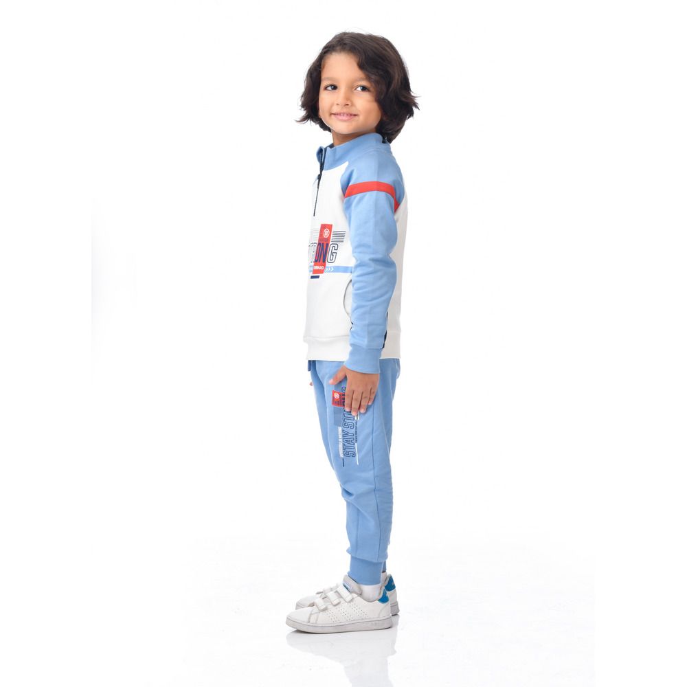 Victor and Jane - 2pc-Set - Boys Raglan Sweatshirt And Joggers - Off White/Blue