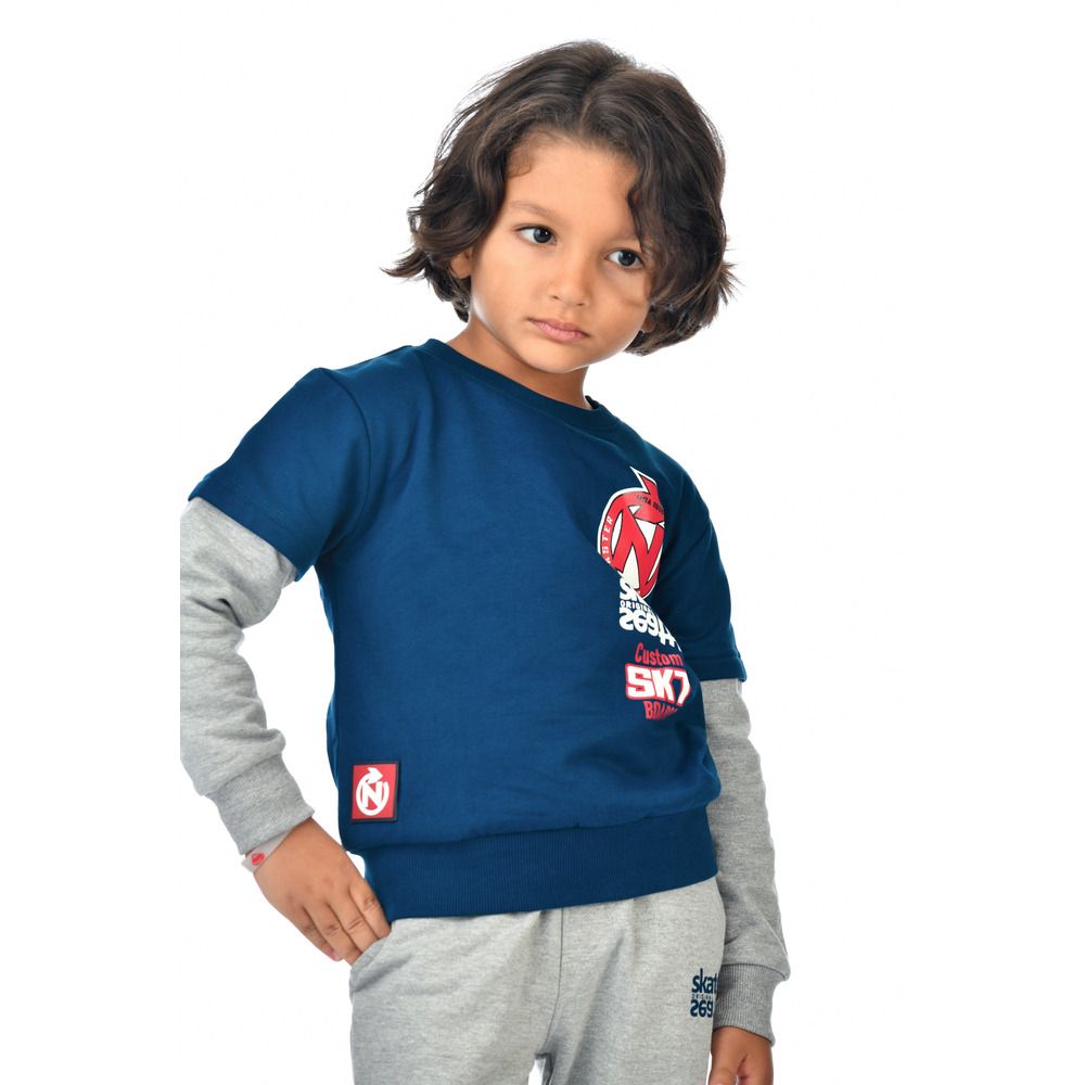 Victor and Jane - 2pc-Set - Boys' Cotton Sweatshirt With Joggers - Navy/Grey