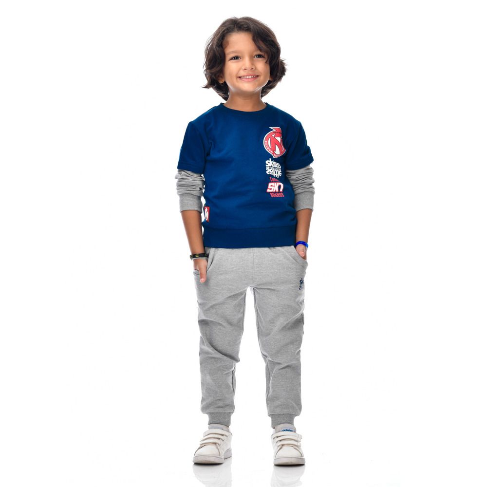 Victor and Jane - 2pc-Set - Boys' Cotton Sweatshirt With Joggers - Navy/Grey