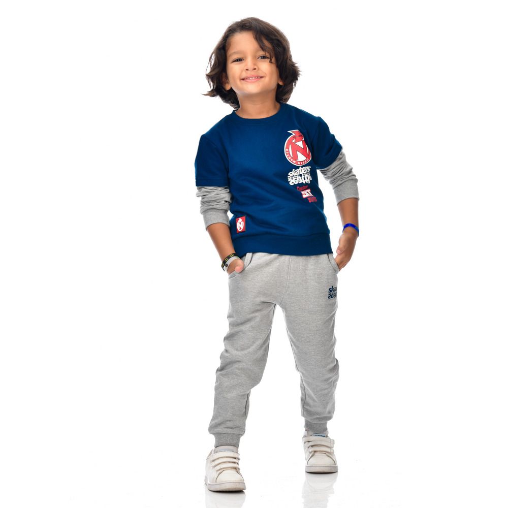 Victor and Jane - 2pc-Set - Boys' Cotton Sweatshirt With Joggers - Navy/Grey