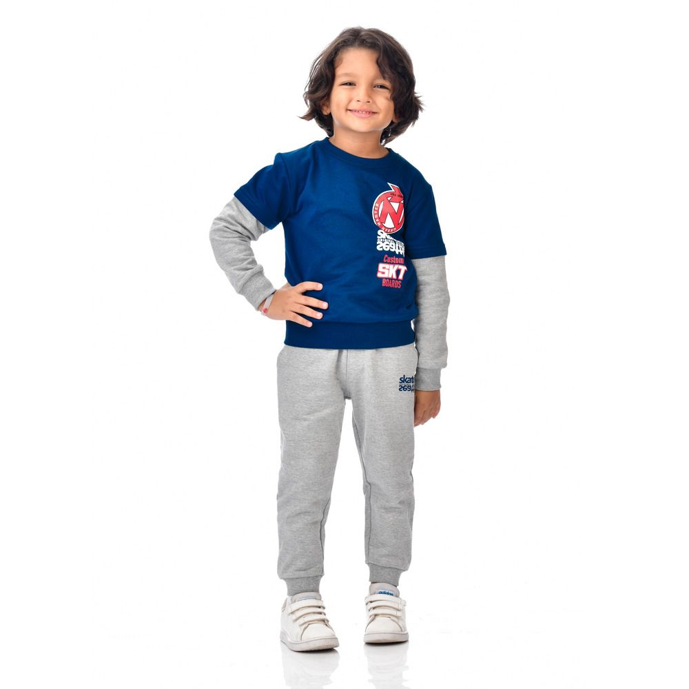 Victor and Jane - 2pc-Set - Boys' Cotton Sweatshirt With Joggers - Navy/Grey