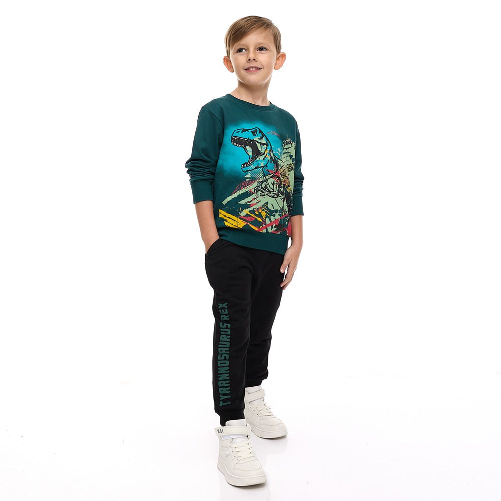 Victor and Jane - 2pc-Set - Cotton Sweatshirt And Joggers - Dark Green/Black