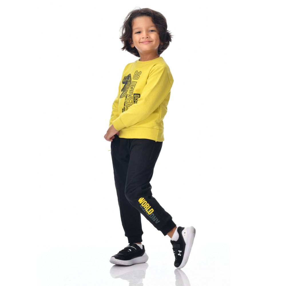 Victor and Jane - 2pc-Set - Dinosaur Printed Sweatshirt And Joggers - Yellow/Black