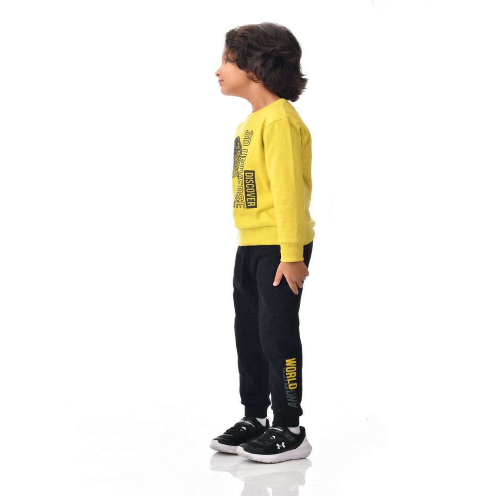 Victor and Jane - 2pc-Set - Dinosaur Printed Sweatshirt And Joggers - Yellow/Black