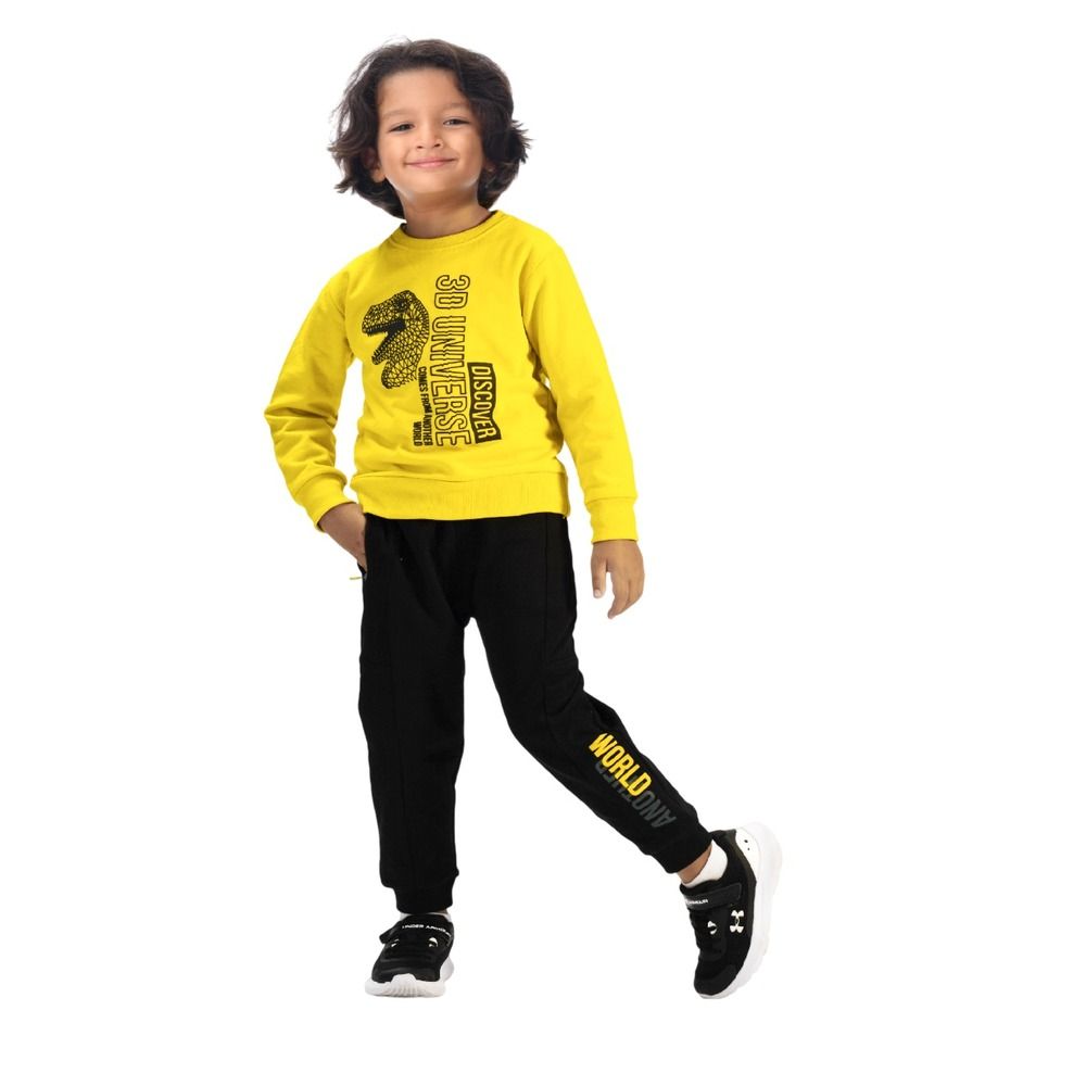 Victor and Jane - 2pc-Set - Dinosaur Printed Sweatshirt And Joggers - Yellow/Black