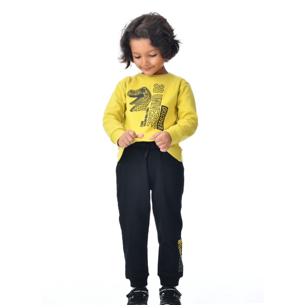 Victor and Jane - 2pc-Set - Dinosaur Printed Sweatshirt And Joggers - Yellow/Black