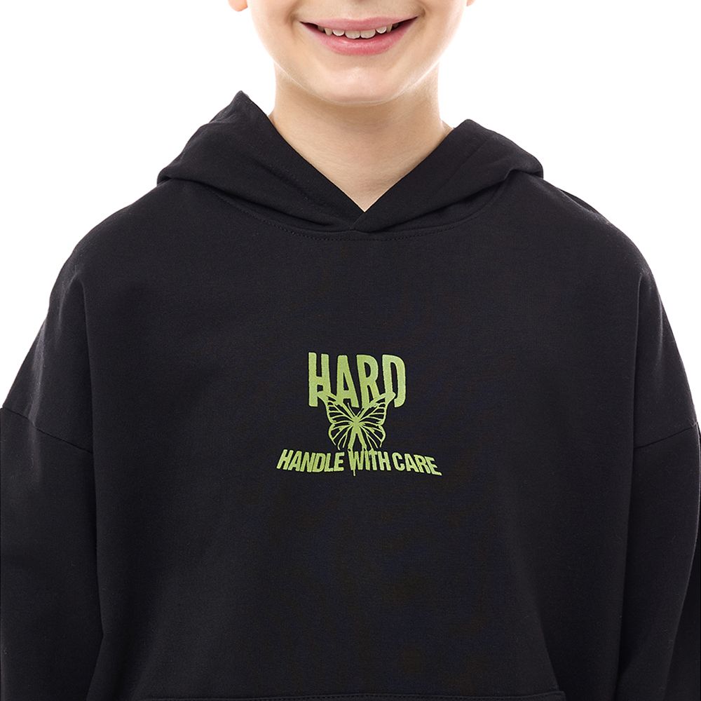 Victor and Jane - Boys' Hoodie Handle With Care - Black