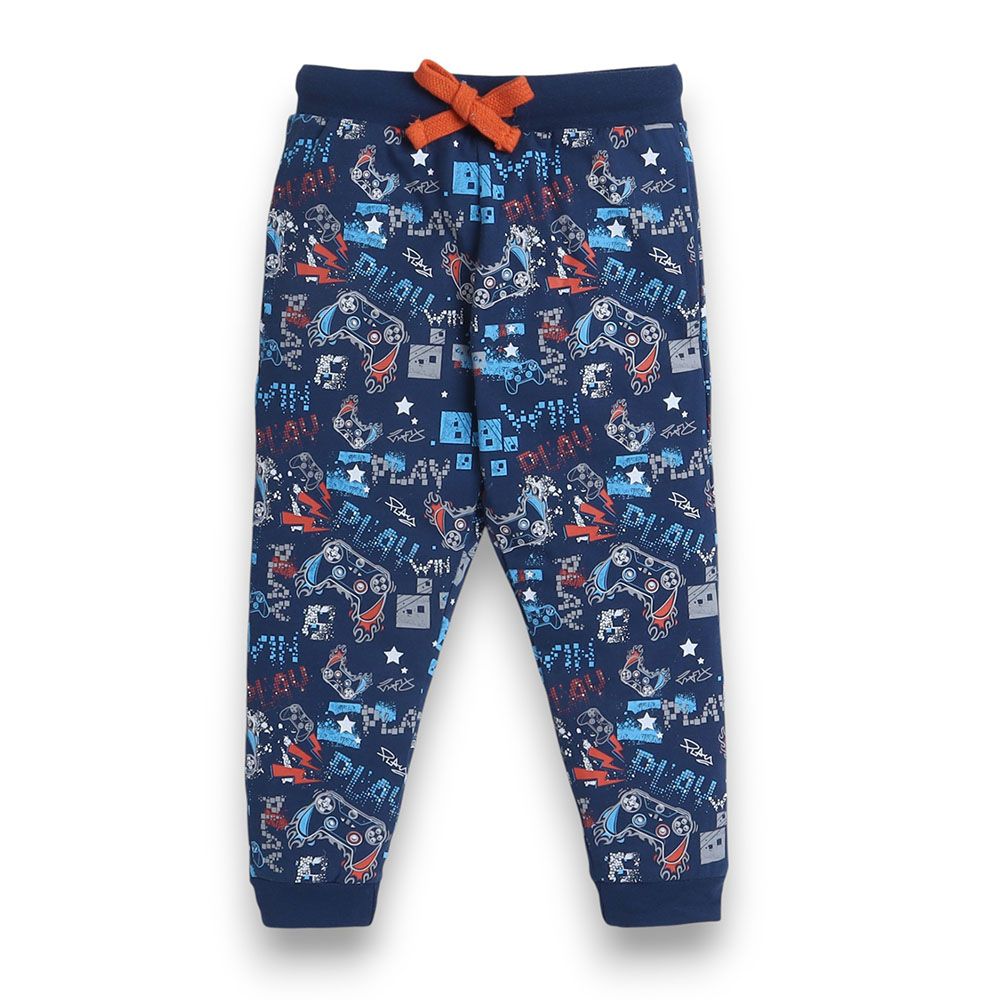 Victor And Jane - 2pc-Set - Boy's Printed T-Shirt And Long Pants - Navy Blue