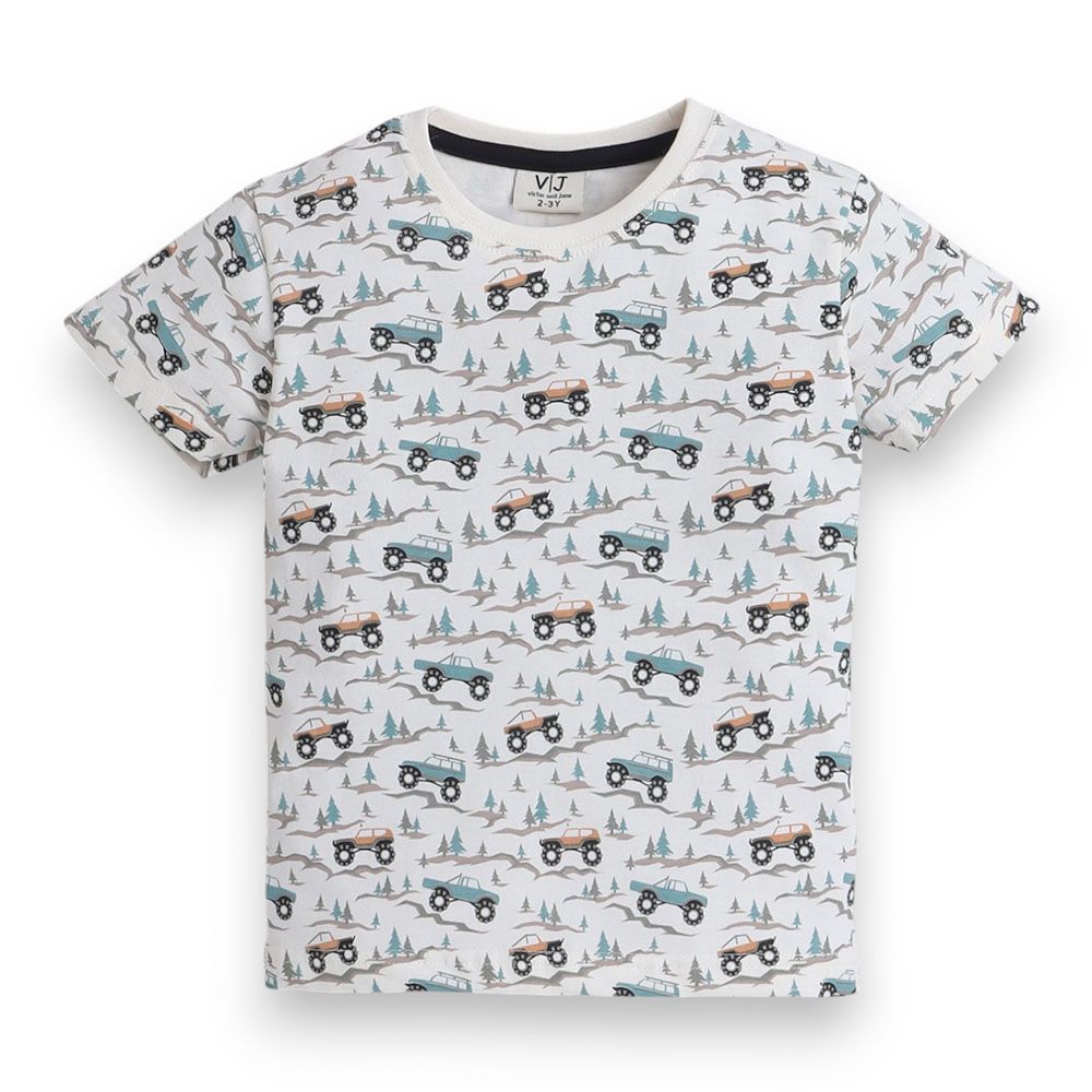 Victor And Jane - 2pc-Set - Boy's All-Over Printed Pyjama T-Shirt & Pants - Grey