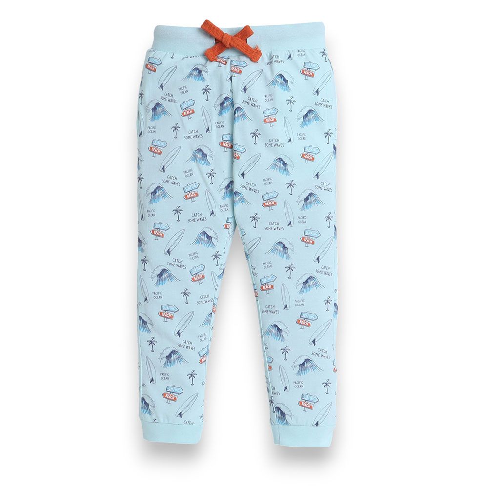 Victor And Jane - 2pc-Set - Boy's All-Over Printed Pyjama T-Shirt & Pants - Light Blue