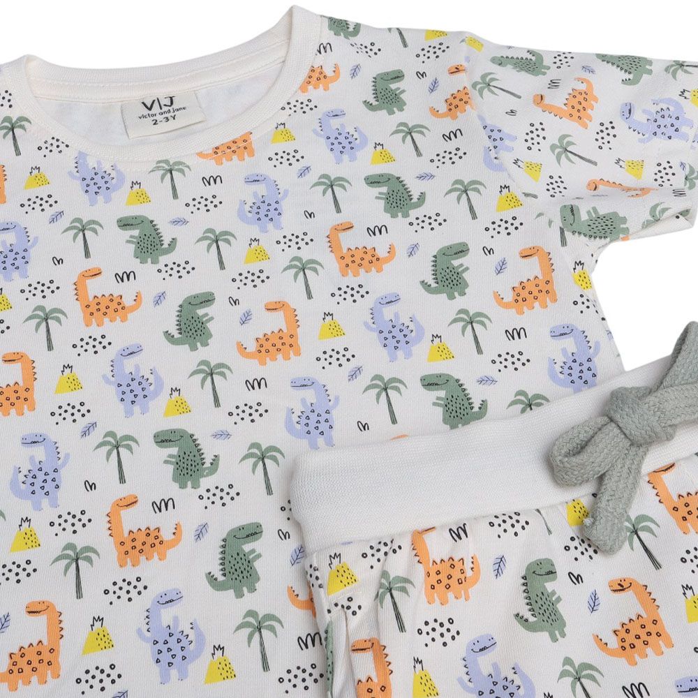 Victor And Jane - 2pc-Set - Boy's All-Over Dinosaur Printed Pyjama T-Shirt & Pants - Multicolor