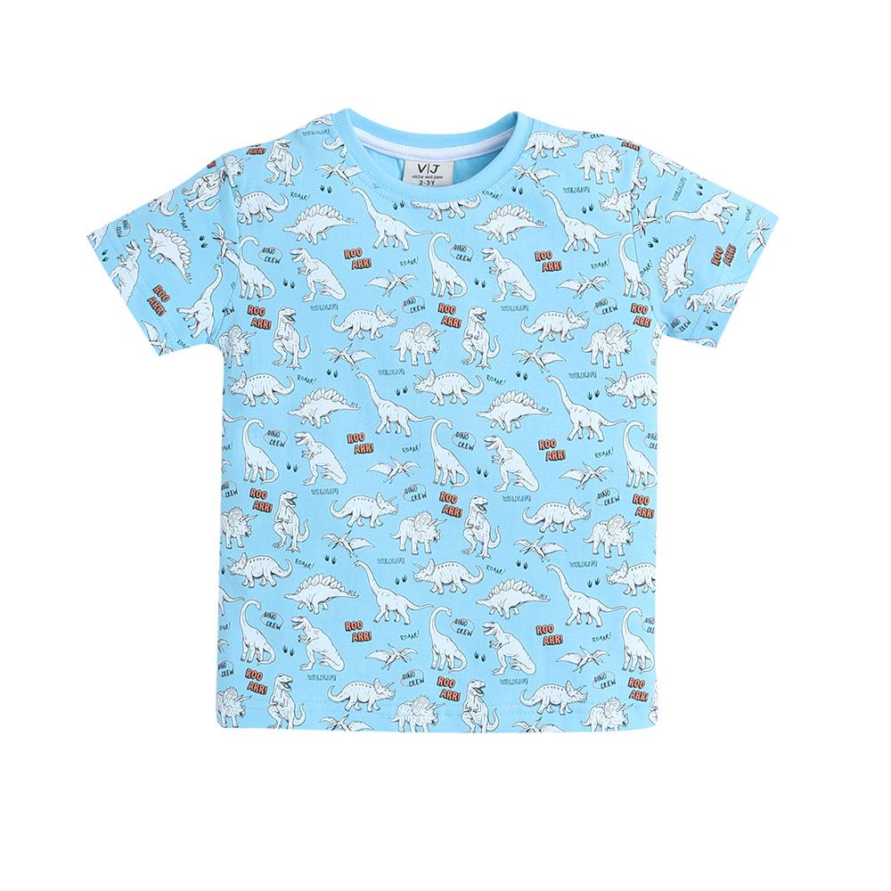 Victor And Jane - 2pc-Set - Boy's Printed T-Shirt And Long Pants - Sky Blue