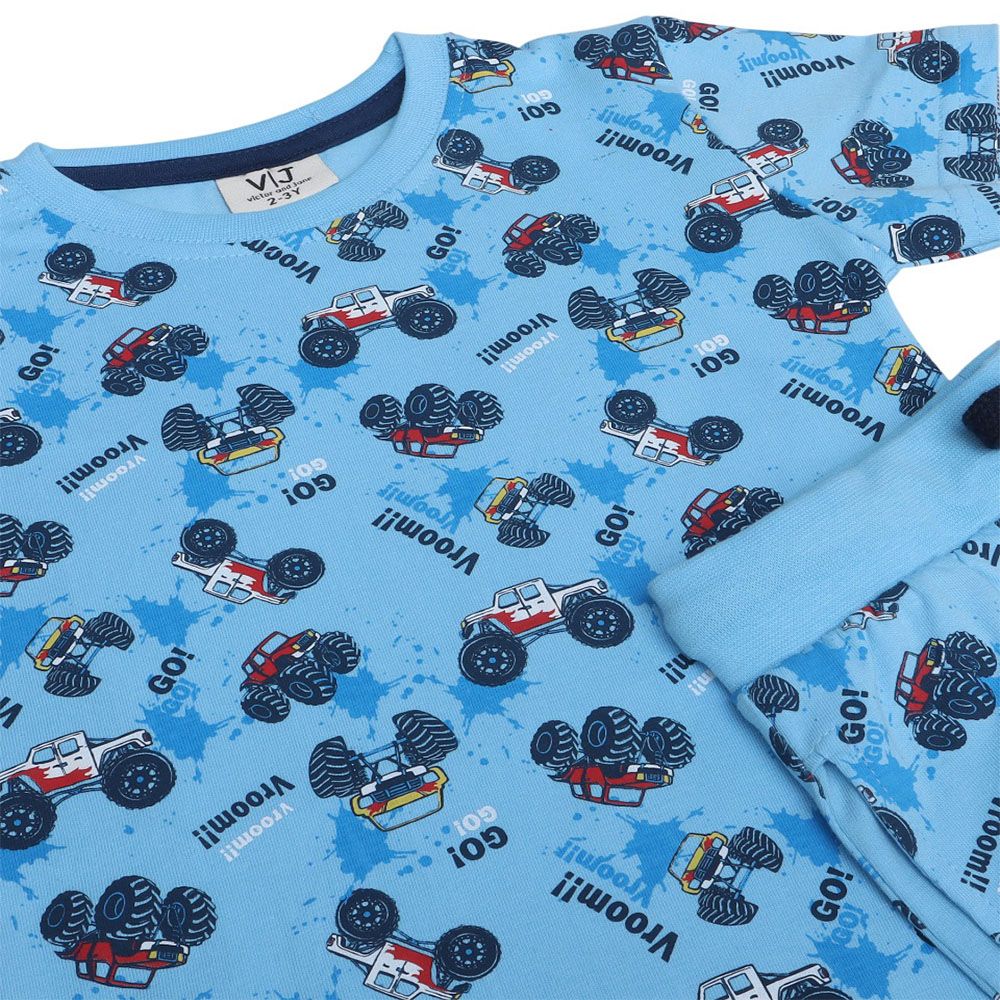 Victor And Jane - 2pc-Set - Boy's All-Over Printed Pyjama T-Shirt & Shorts - Blue