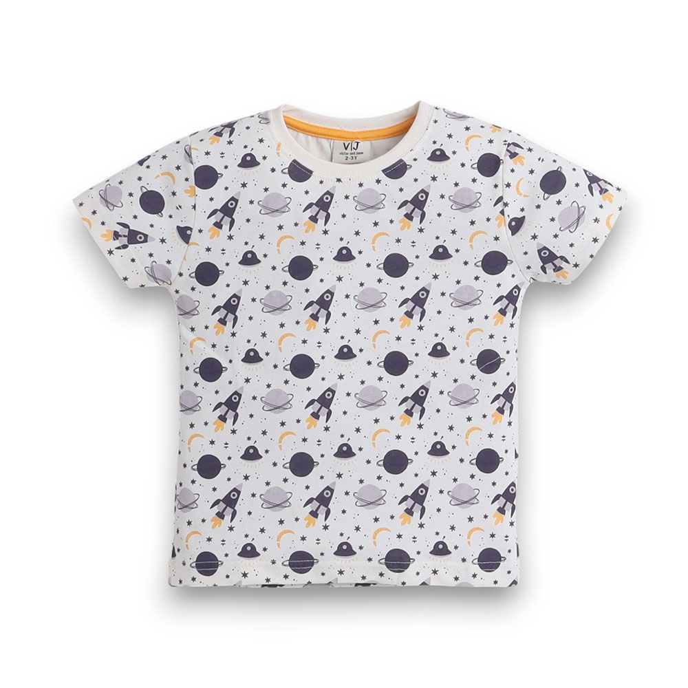 Victor And Jane - 2pc-Set - Boy's Printed T-Shirt And Shorts - Space