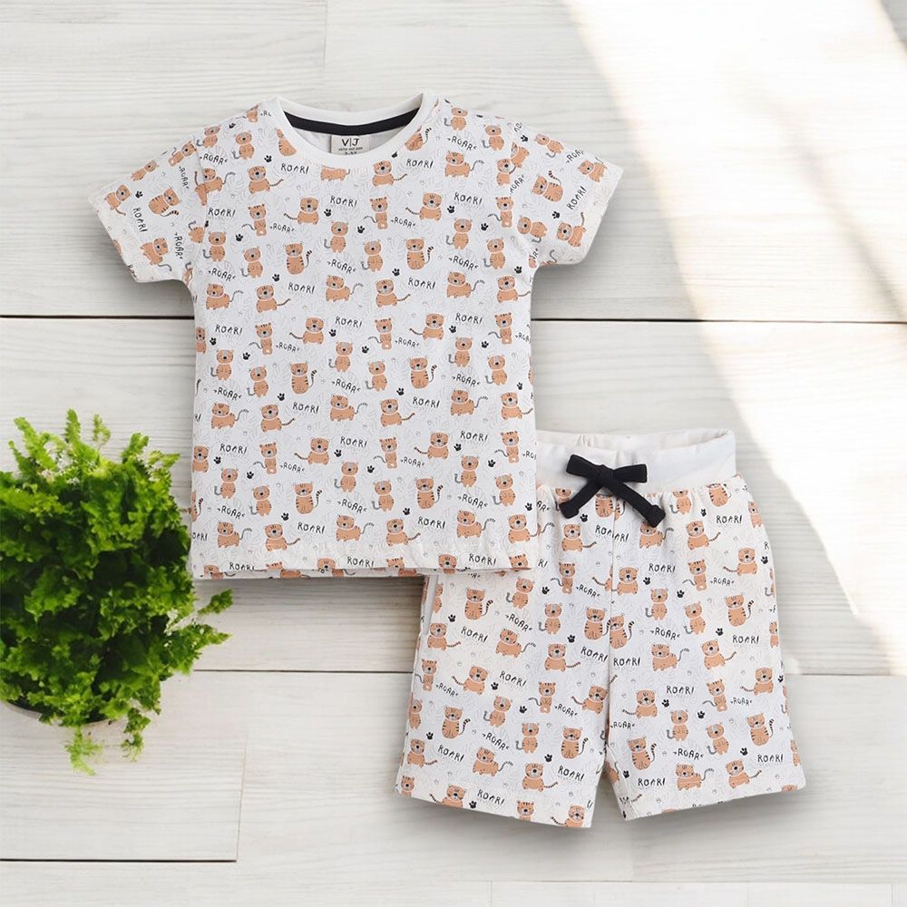 Victor And Jane - 2pc-Set - Boy's Roar Printed T-Shirt And Shorts