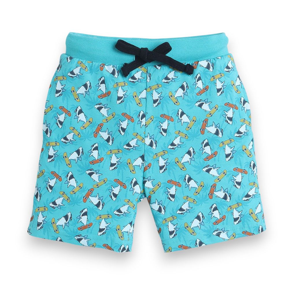 Victor And Jane - 2pc-Set - Boy's All-Over Shark Printed T-Shirt And Shorts - Blue