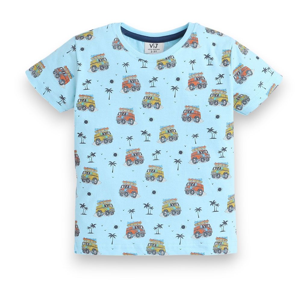 Victor And Jane - 2pc-Set - Boy's All-Over Print Pyjama T-Shirt & Shorts - Blue