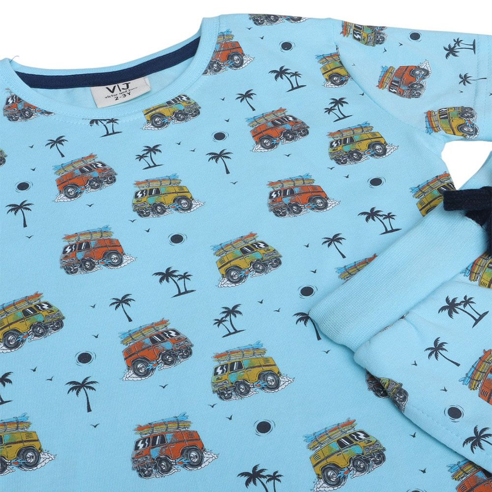 Victor And Jane - 2pc-Set - Boy's All-Over Print Pyjama T-Shirt & Shorts - Blue