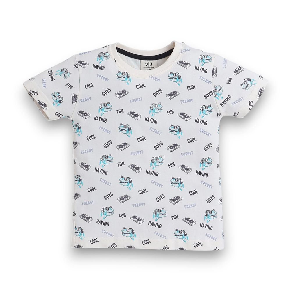 Victor And Jane - 2pc-Set - Boy's Dino Printed T-Shirt And Shorts