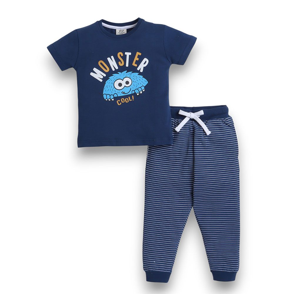 Victor And Jane - 2pc-Set - Boy's Monster Printed T-Shirt And Long Pants