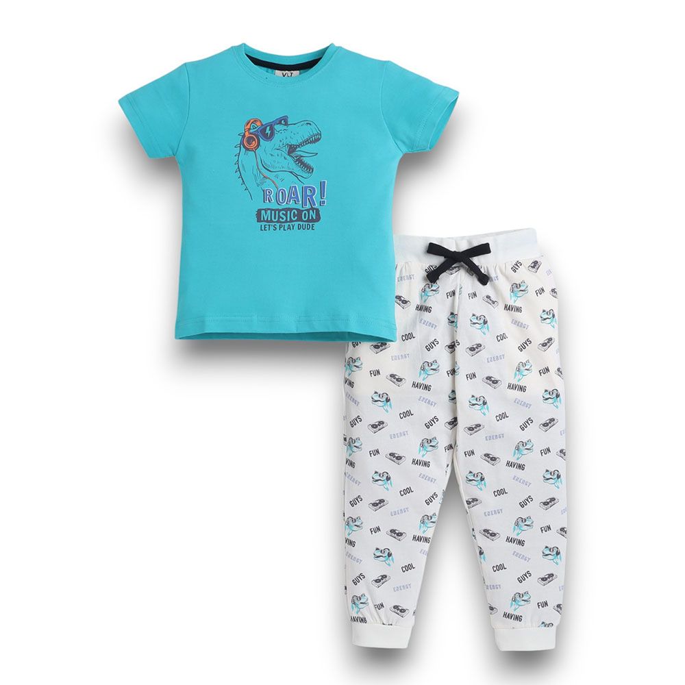 Victor And Jane - 2pc-Set - Boy's Roar Music On Printed T-Shirt And Long Pants